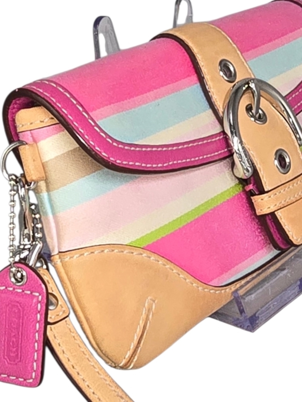 Coach Pink, Tan & Lime Stripe Wristlet Clutch - Picture 4 of 14